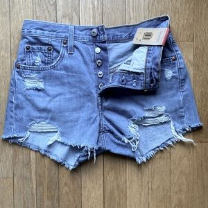 Levi’s 501 high rise button fly distressed jean shorts NWT never worn